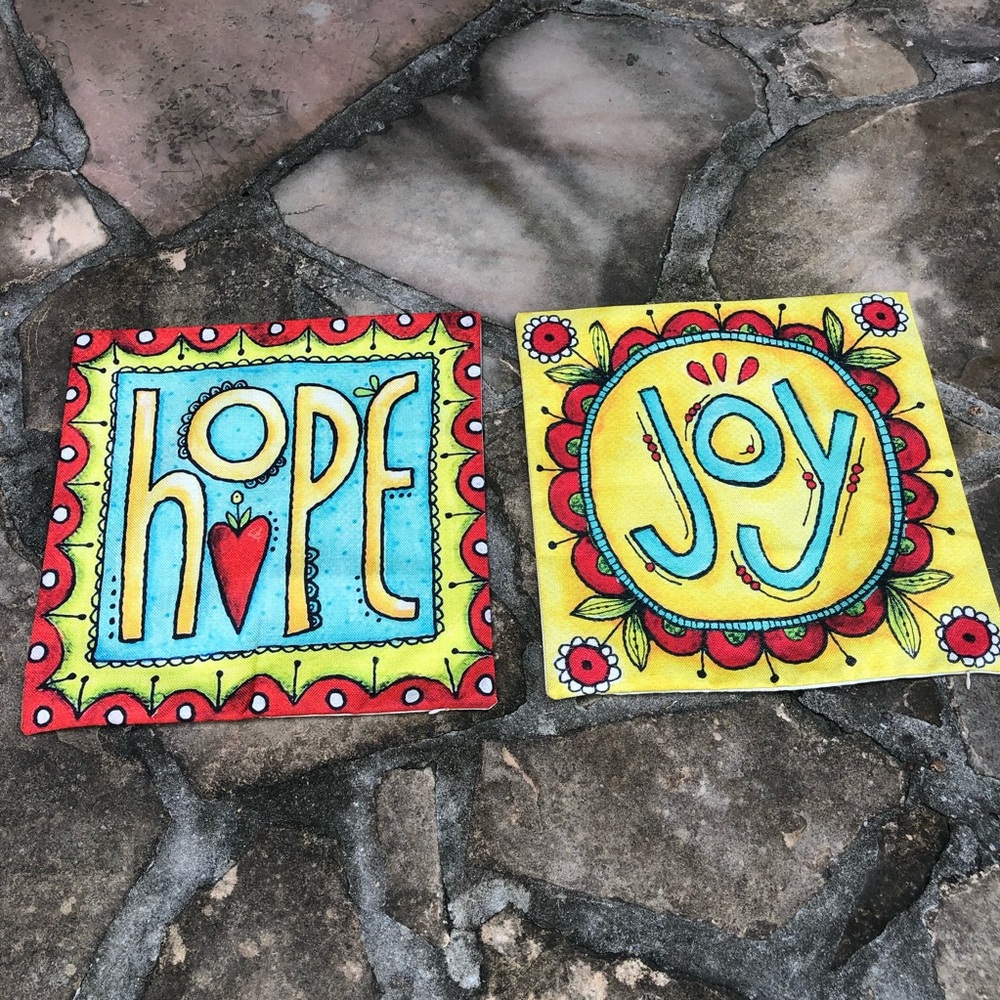 Hope/Joy Pillow Covers NWOT 18x18”
